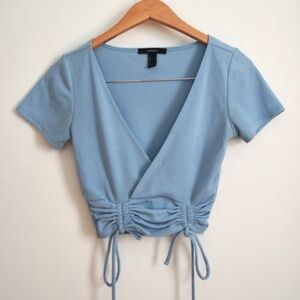 Blue V Neck Bow Crop Top